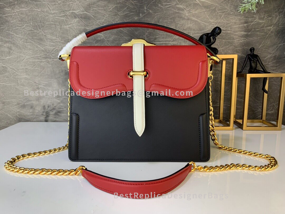 Prada Sidonie Black And Red Leather Handbag GHW 004